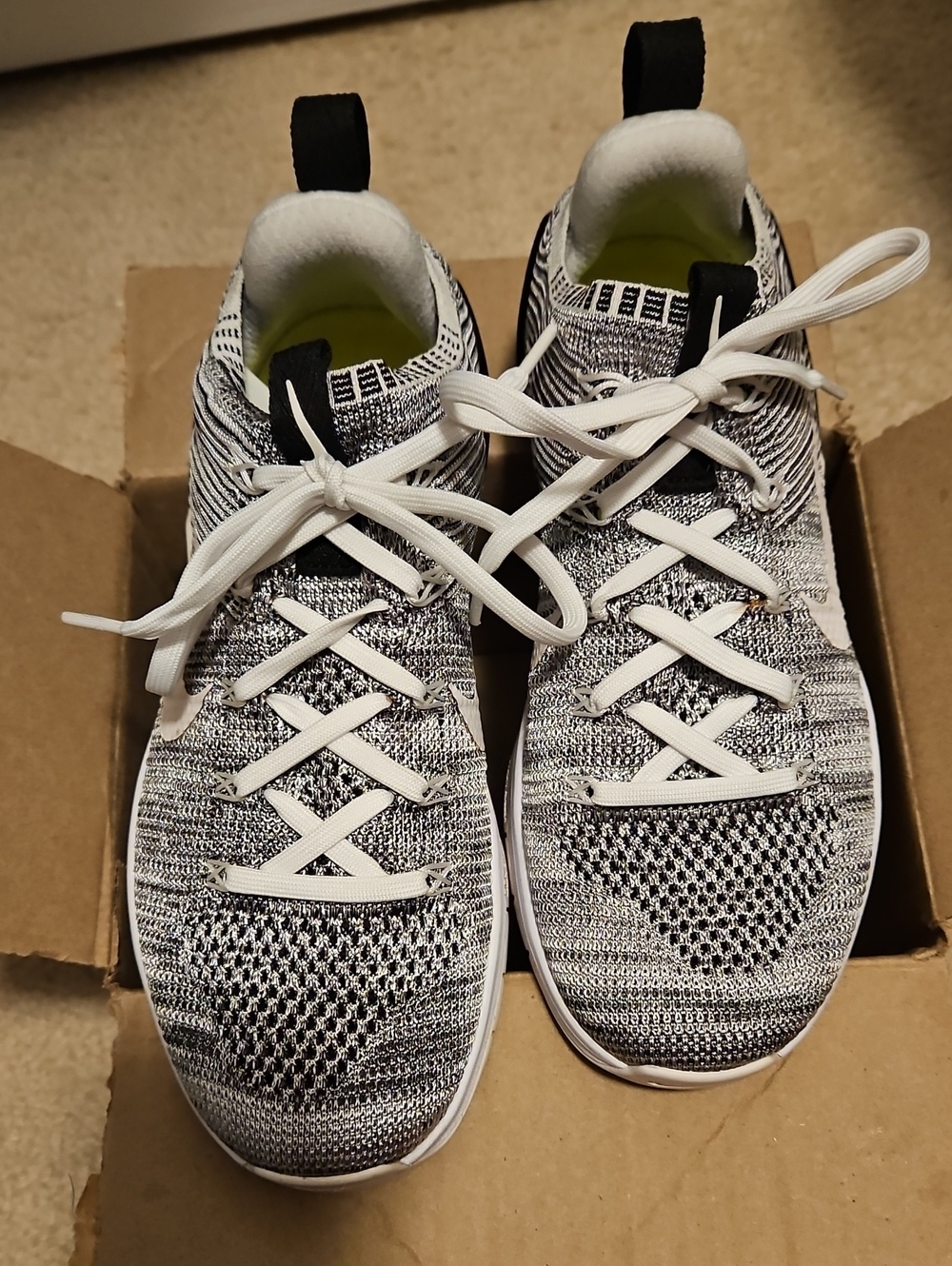 Nike Black and White Flyknit Running Shoes